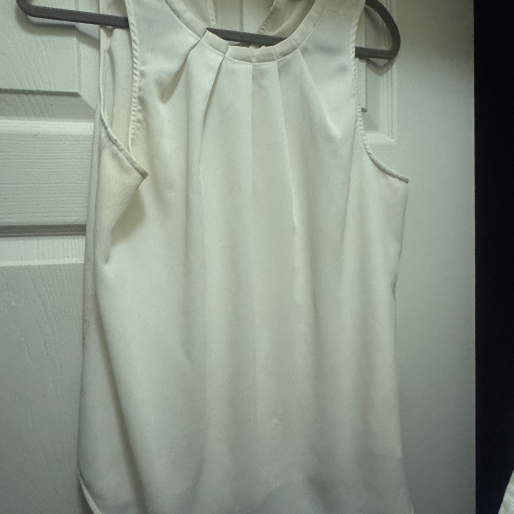 White Sleeveless Blouse with Bib Collar